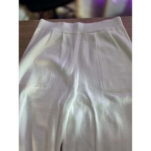White Knit Lounge Pants Wide Leg Casual Comfort Rayon Size S